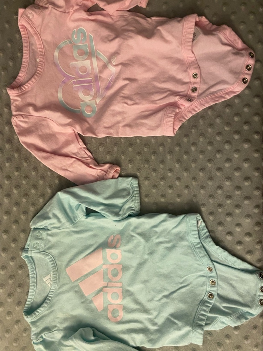 adidas Pink & Light Blue Baby Long-Sleeve Bodysuits - 2 Pack